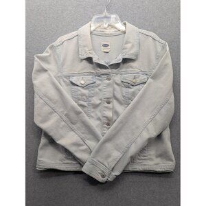Old Navy Denim Jacket Mens XL Light Wash Blue Stretch Trucker Button Lightweight